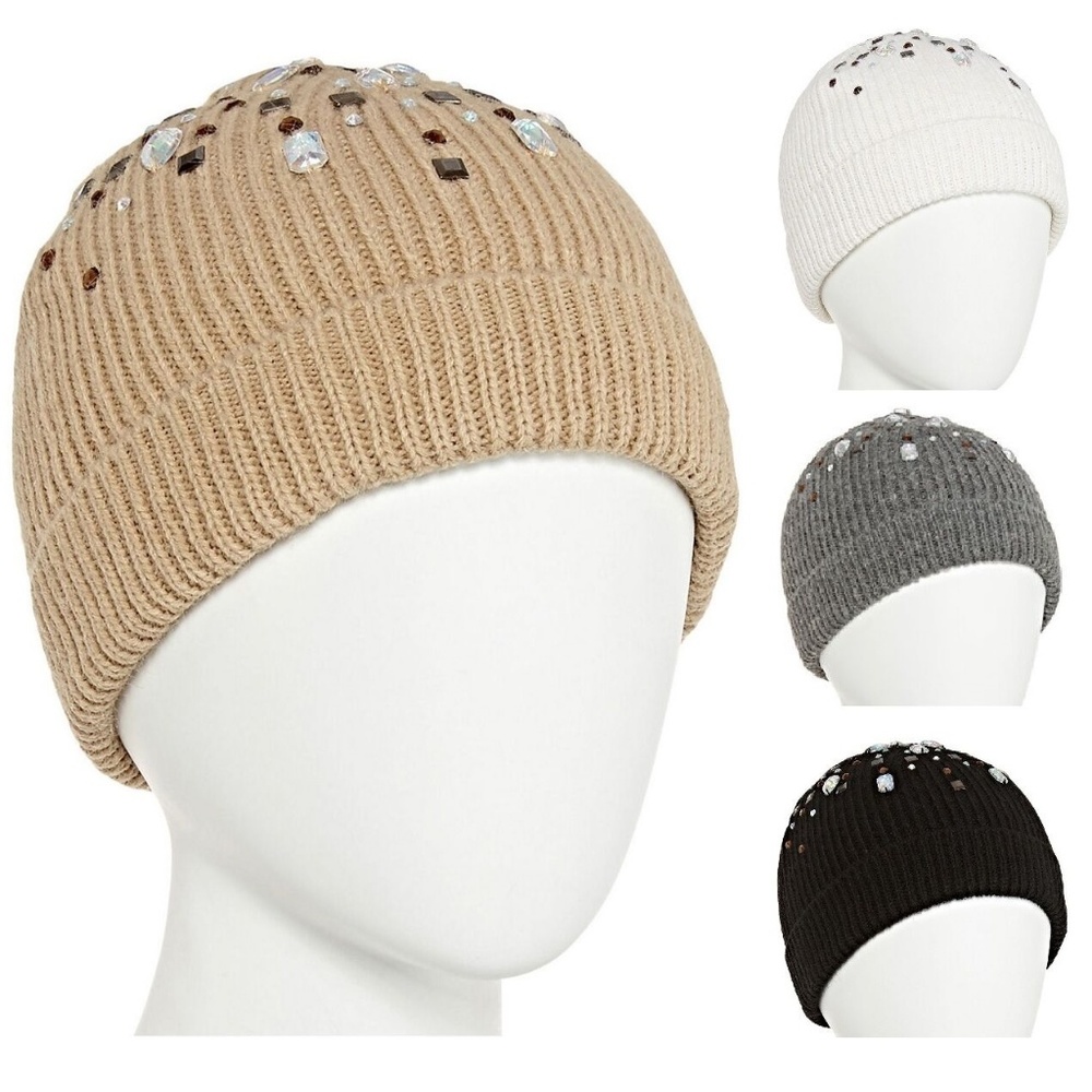 Mixit Womens Jeweled Beanie Hat Cuffed NEW